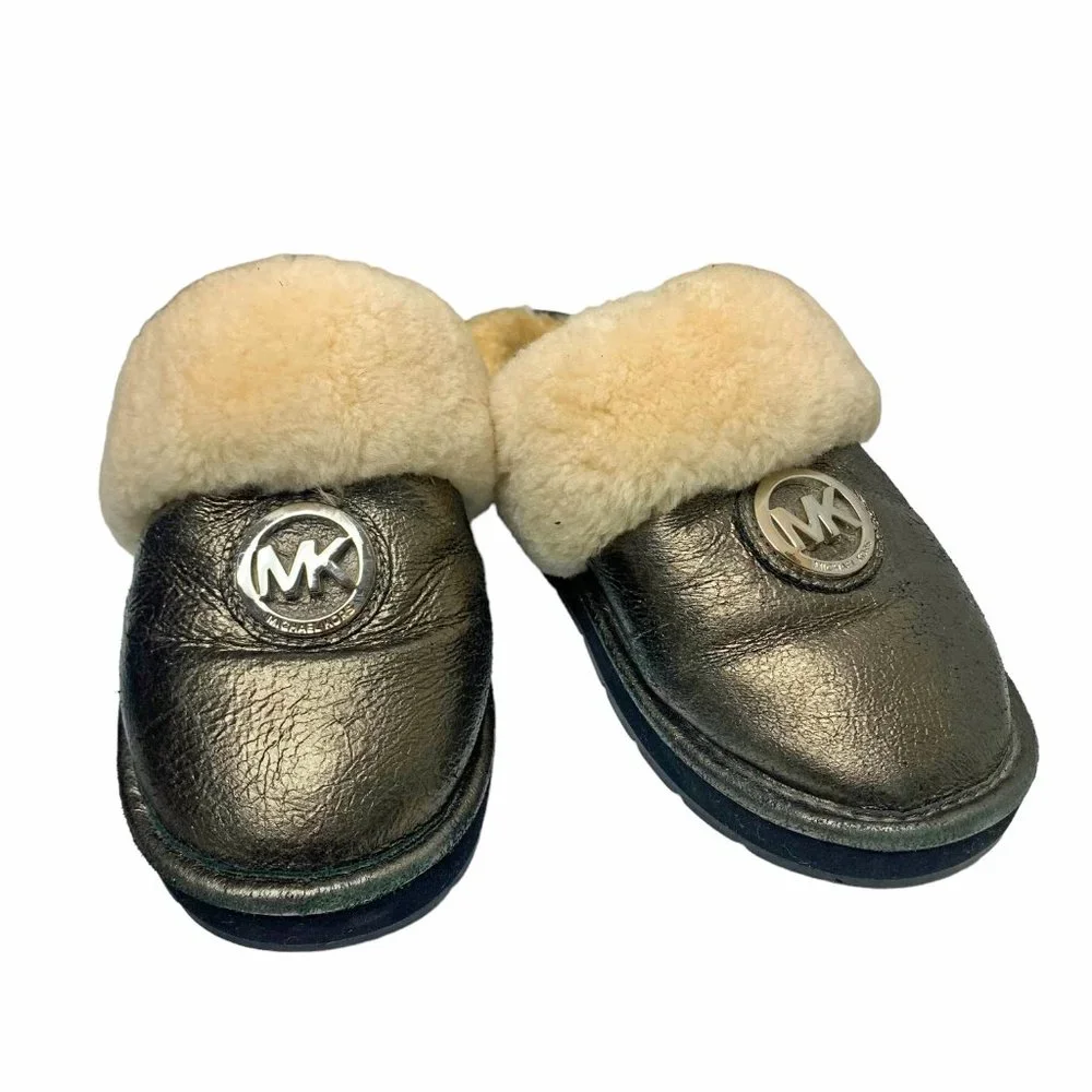 Michael Kors Metallic Leather Genuine‎ Shearling lined Slippers